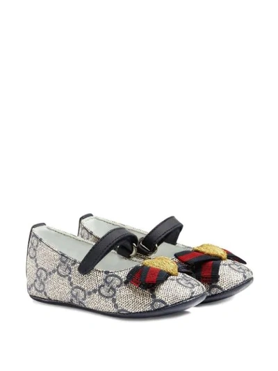 Shop Gucci Baby Gg Supreme Ballet Flats In Grey