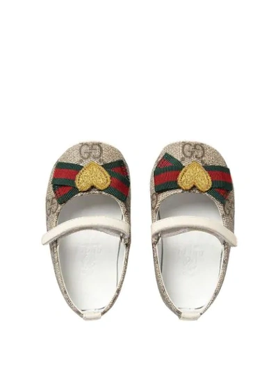 Shop Gucci Baby Gg Supreme Ballet Flat In Neutrals