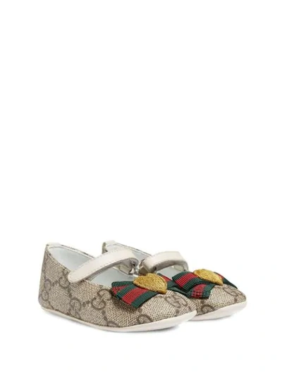 Shop Gucci Baby Gg Supreme Ballet Flat In Neutrals