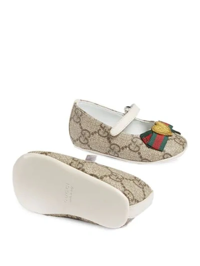 Shop Gucci Baby Gg Supreme Ballet Flat In Neutrals