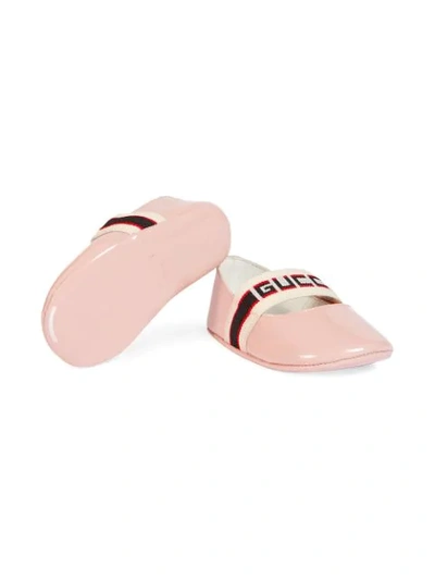 Shop Gucci Baby Patent Leather Ballet Flat With  Stripe In Pink