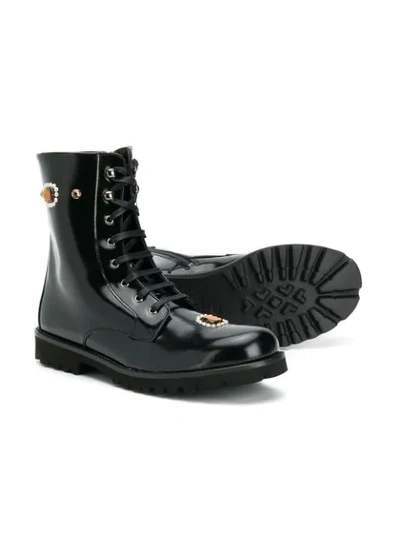 Shop Dolce & Gabbana Teen Embellished Ankle Boots In Black