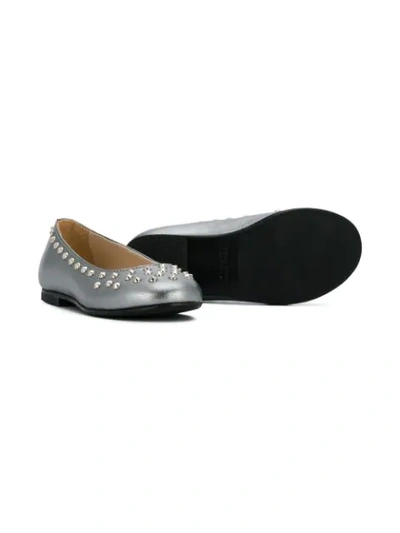 Shop Ermanno Scervino Junior Studded Ballerinas In Grey