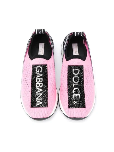 Shop Dolce & Gabbana Slip-on Logo Print Sneakers In Pink