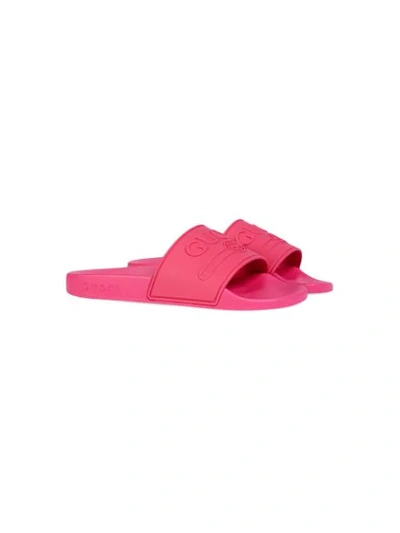 Shop Gucci Children's  Logo Rubber Slide Sandal In Pink