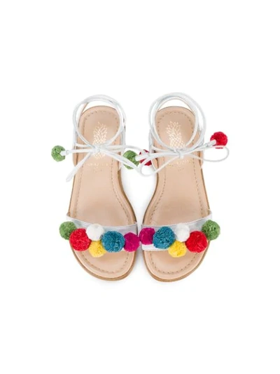 Shop Aquazzura Mini Mini Pompom Sandals In White