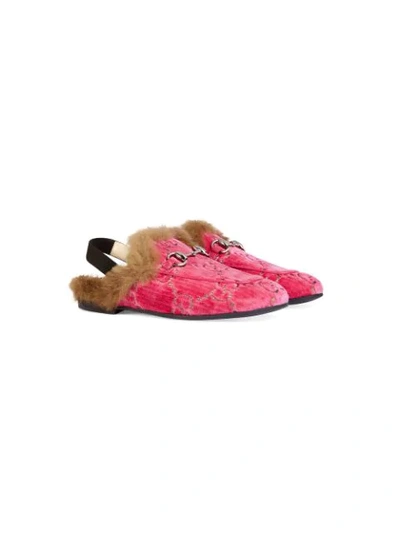 Shop Gucci Children's Princetown Gg Velvet Slipper In Pink