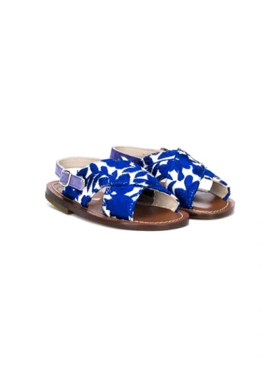 Shop Pèpè Flower Print Crossover Strap Sandals In Blue