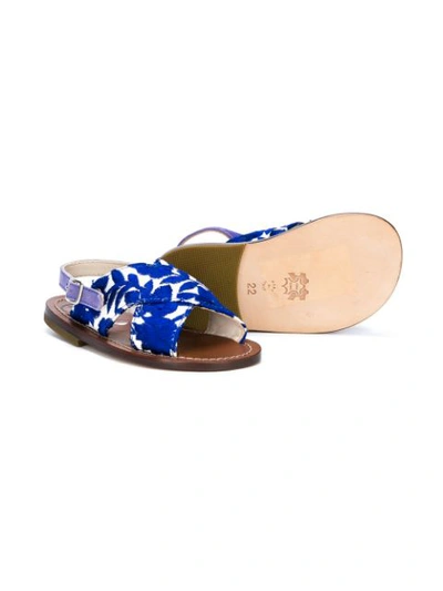 Shop Pèpè Flower Print Crossover Strap Sandals In Blue