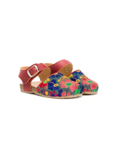 Shop Pèpè Embroidered Flower Sandals In Brown