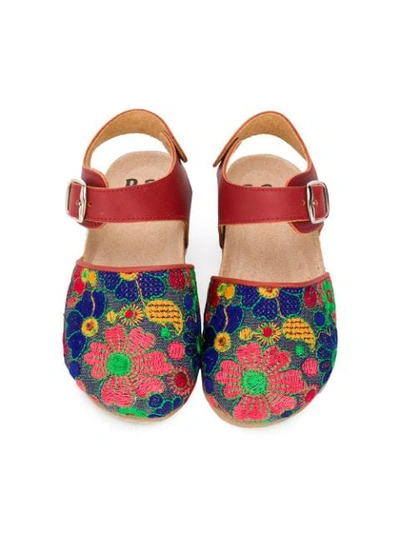 Shop Pèpè Embroidered Flower Sandals In Brown
