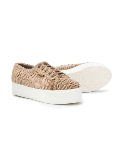 Shop Superga Textured Chunky Heel Sneakers In Neutrals