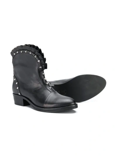 Shop Balmain Frill Studded Boots In Black