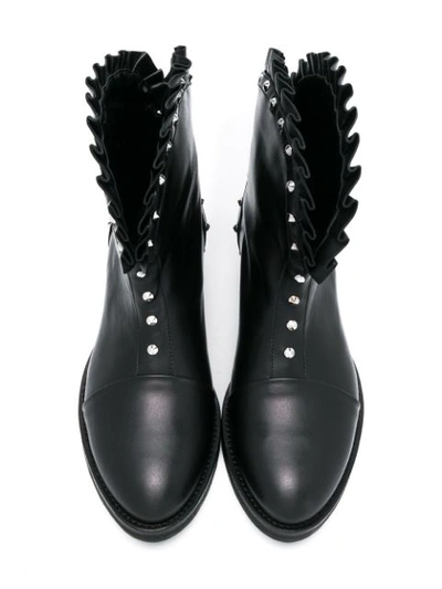 Shop Balmain Frill Studded Boots In Black