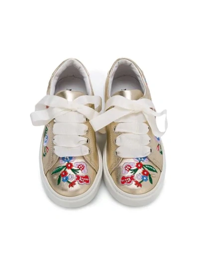 Shop Andrea Montelpare Floral Embroidered Sneakers In Metallic