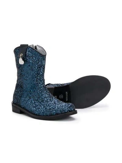 Shop Monnalisa Glitter Cowboy Boots In Blue