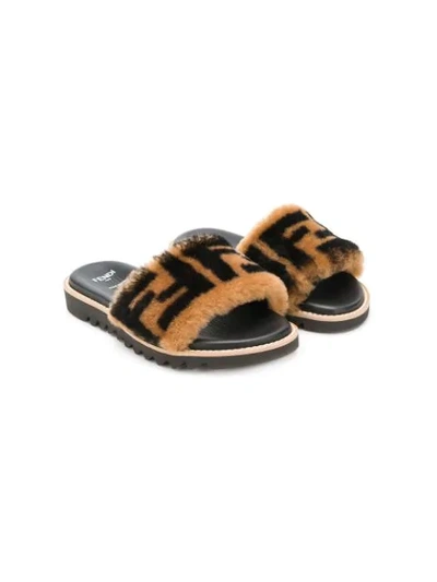 Shop Fendi Ff Motif Slides In Black