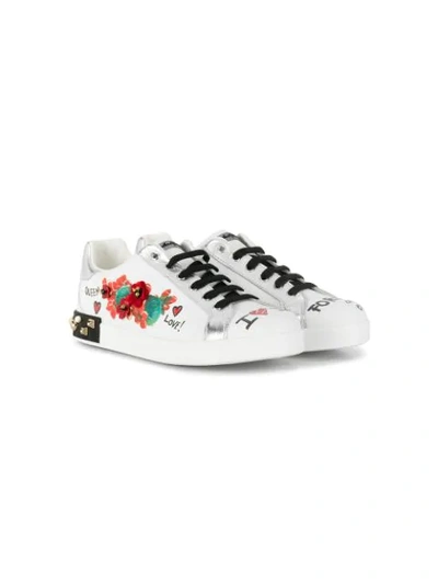 Shop Dolce & Gabbana Teen Floral Appliqués Sneakers In White