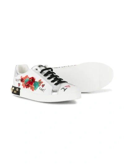 Shop Dolce & Gabbana Teen Floral Appliqués Sneakers In White
