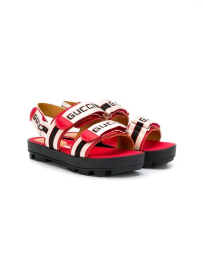 Shop Gucci Logo Stripe Sandals In Red