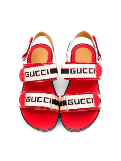 Shop Gucci Logo Stripe Sandals In Red