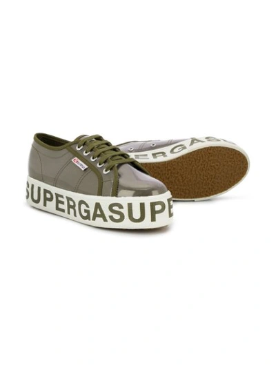 Shop Superga Logo Print Chunky Heel Sneakers In Green