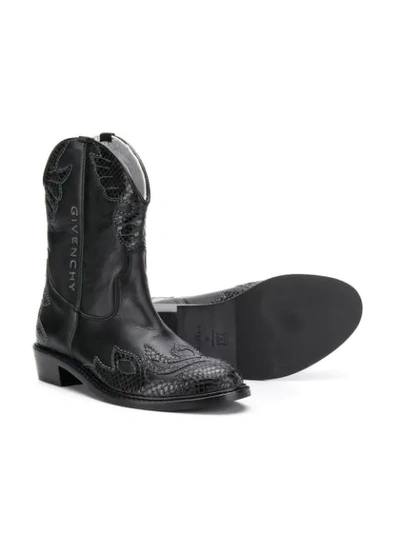 Shop Givenchy Snakeskin Effect Detail Boots In Black