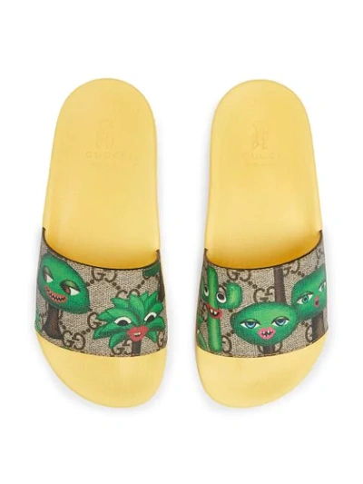 Shop Gucci Smiling Plants Print Slides In Yellow