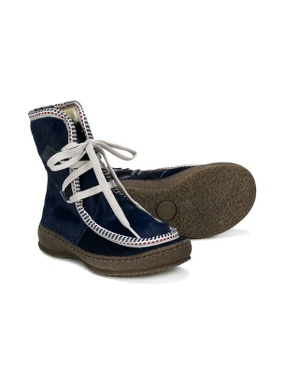 Shop Pèpè Shearling-lined Contrast-trim Ankle Boots In Blue