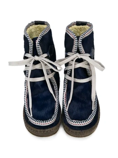 Shop Pèpè Shearling-lined Contrast-trim Ankle Boots In Blue