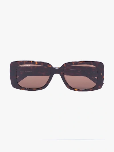 Shop Balenciaga Brown Paris Rectangle Sunglasses
