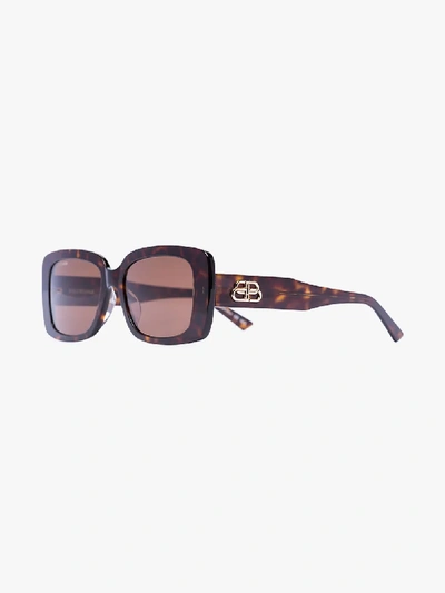 Shop Balenciaga Brown Paris Rectangle Sunglasses