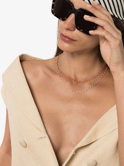 Shop Gigi Clozeau 18k Rose Gold White Beaded Necklace In 50 White