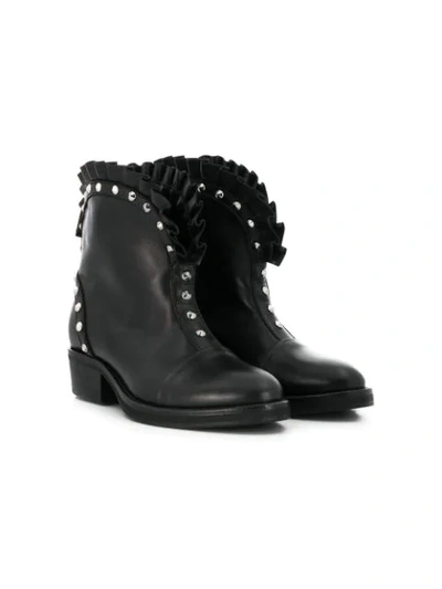 Shop Balmain Frill Studded Boots In Black