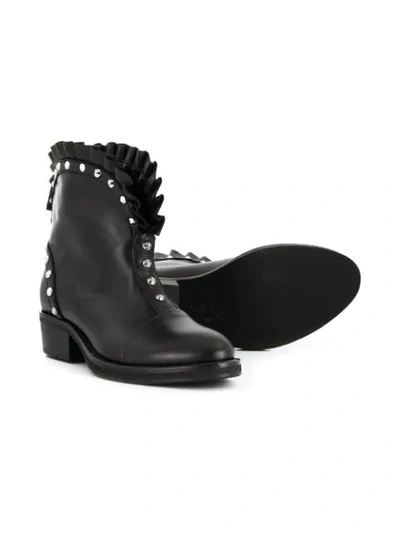 Shop Balmain Frill Studded Boots In Black