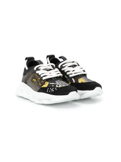 Shop Young Versace Barocco Print Sneakers In Black