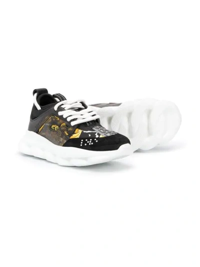 Shop Young Versace Barocco Print Sneakers In Black