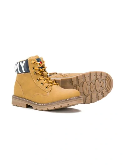 Shop Tommy Hilfiger Junior Rear Logo Print Boots In Yellow