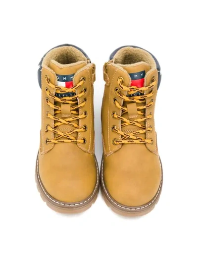 Shop Tommy Hilfiger Junior Rear Logo Print Boots In Yellow