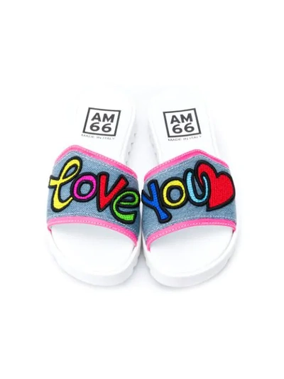 Shop Am66 Colour-block Slogan Sandals In White