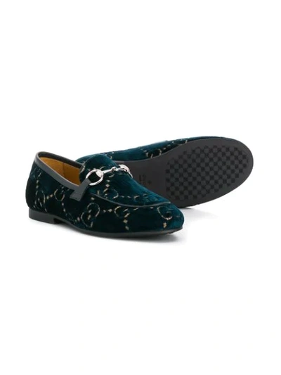 Shop Gucci Monogram Velvet Loafers In Blue