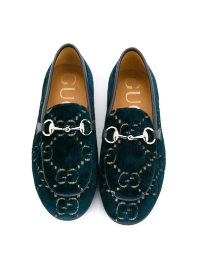 Shop Gucci Monogram Velvet Loafers In Blue