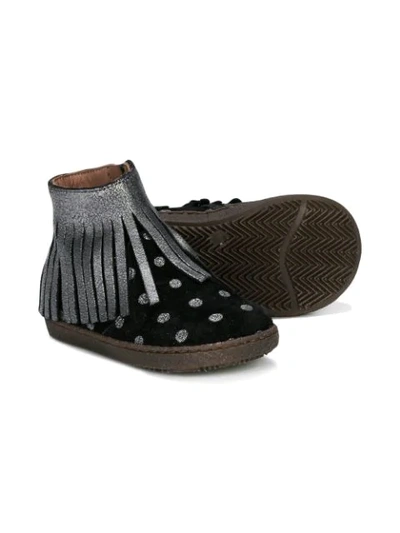 Shop Pèpè Fringed Polka Dot Ankle Boots In Black