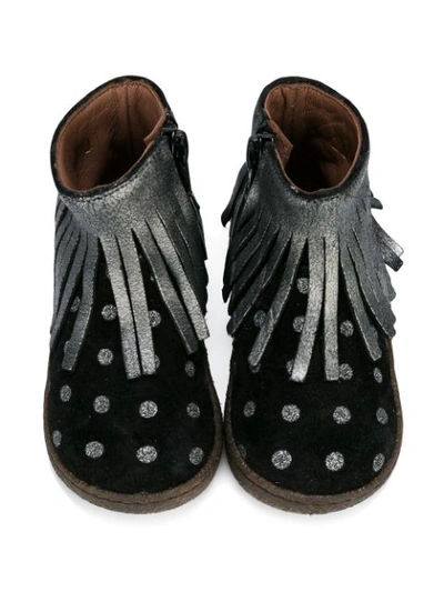 Shop Pèpè Fringed Polka Dot Ankle Boots In Black
