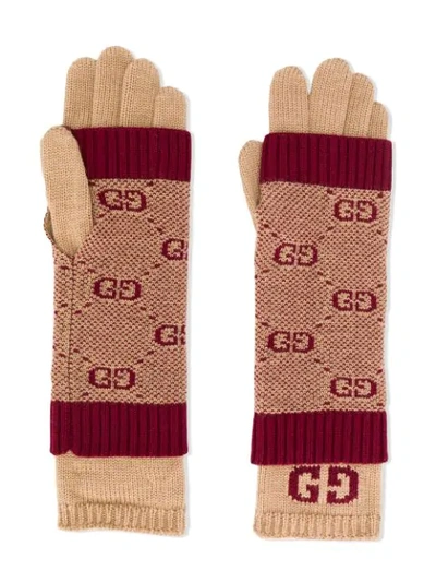 Shop Gucci Gg Knitted Gloves In Brown