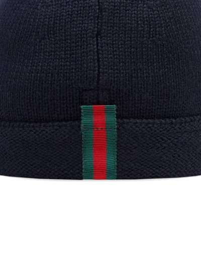 Shop Gucci Children's Knitted Hat With Web In Blue