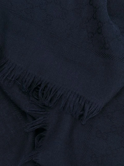 Shop Gucci Fringed Scarf In Blue