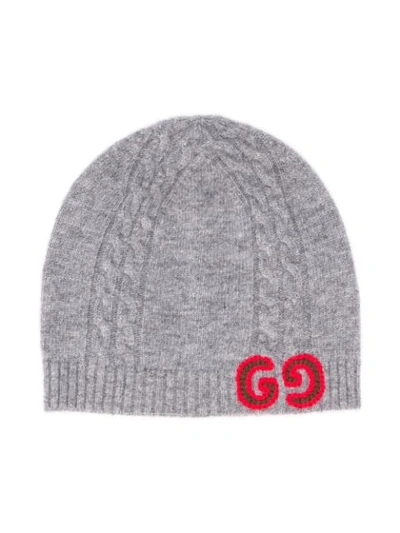 Shop Gucci Knitted Gg Beanie In Grey