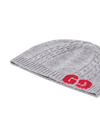 Shop Gucci Knitted Gg Beanie In Grey