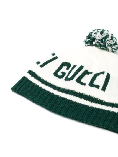 Shop Gucci Jacquard Logo Knit Beanie In White